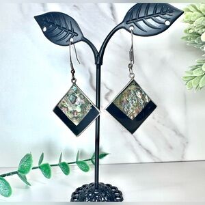 🖤Vintage Alpaca Mexican Silver Earrings with Abalone Inlay